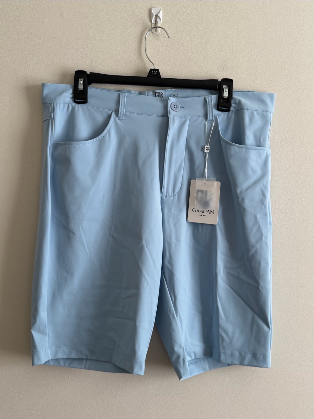 NWT Graham Luxe Powder Blue Performance Golf Wren Shorts (Size 34)